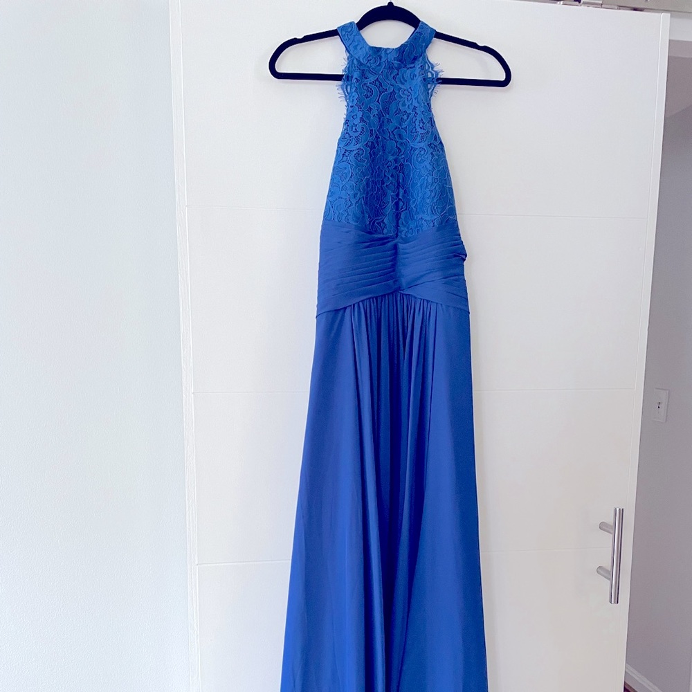JJs House Royal Blue Lace Halter Evening Gown